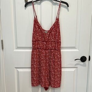 American Eagle Ladder Trim Ditsy Floral Red Romper